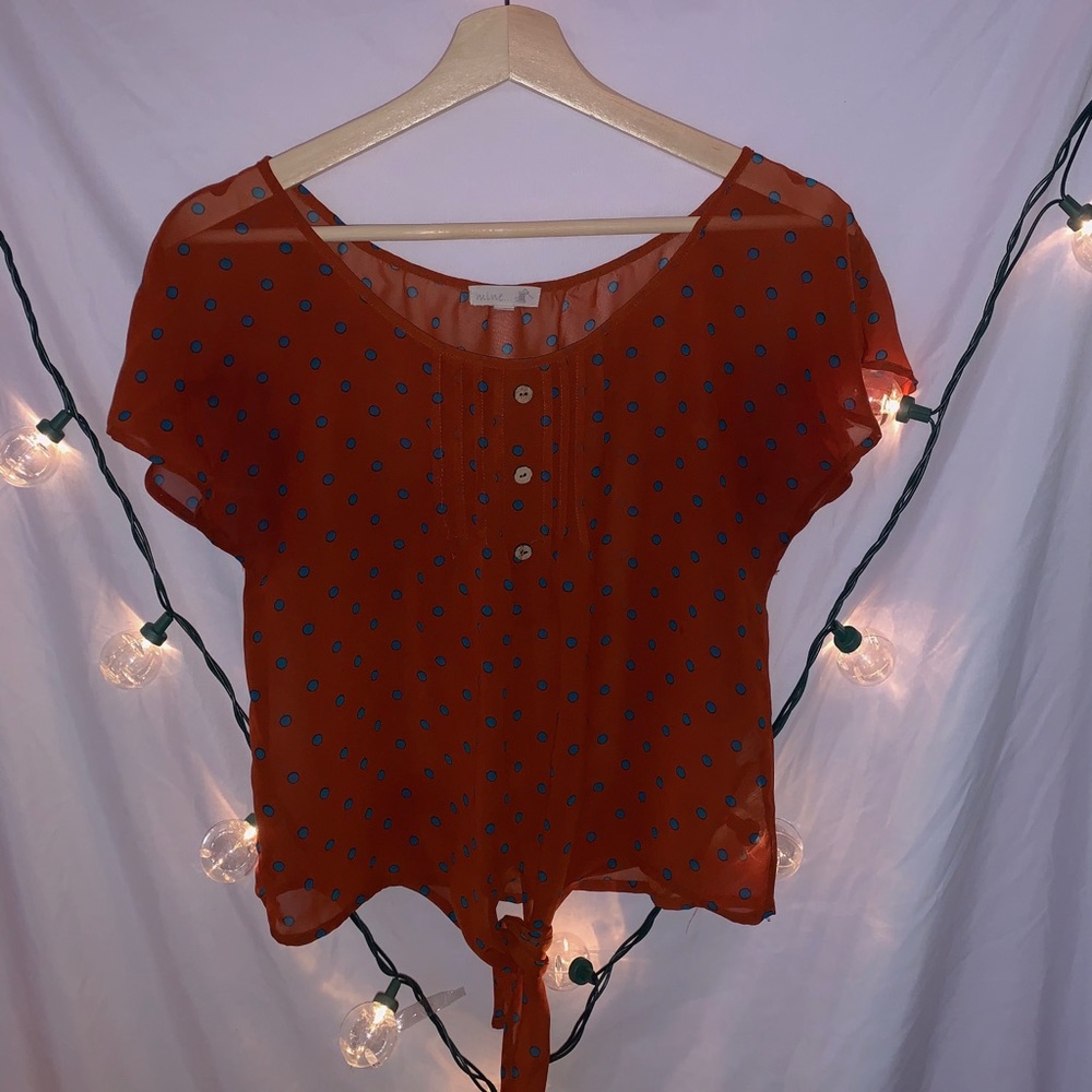 Orange with blue polka dots blouse